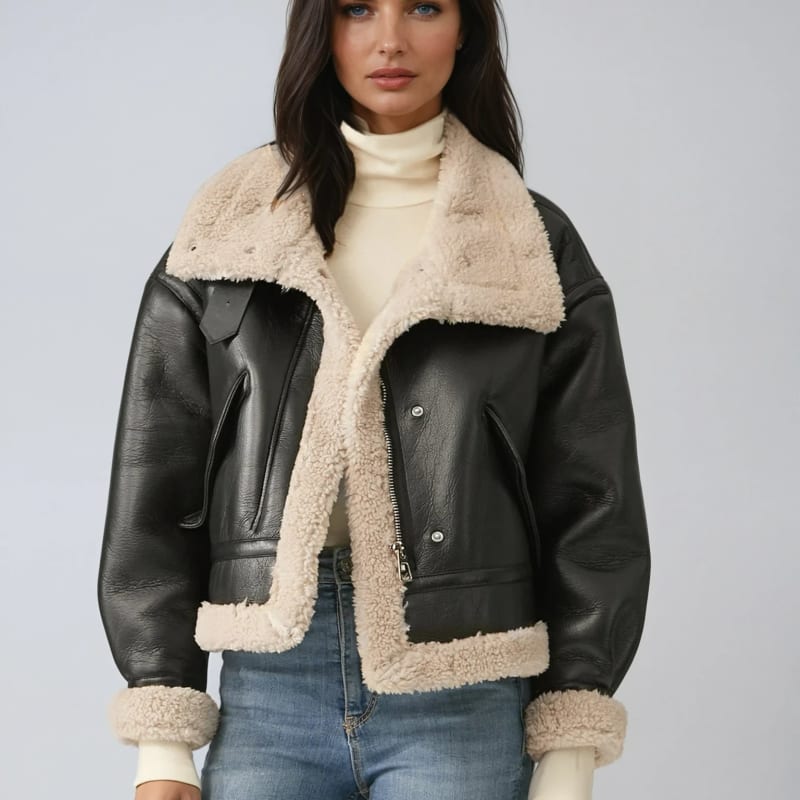 Women's Sherpa Lined Faux Leather Jacket | Mared_1