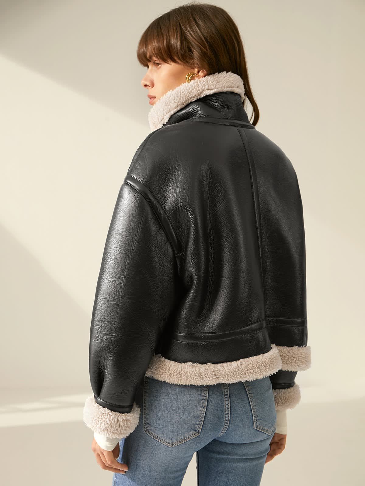 Women's Sherpa Lined Faux Leather Jacket | Mared_3