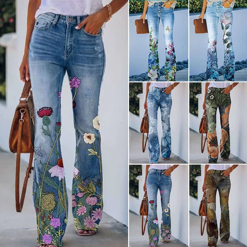 Women's Floral Print Flared Jeans | Clementine_1
