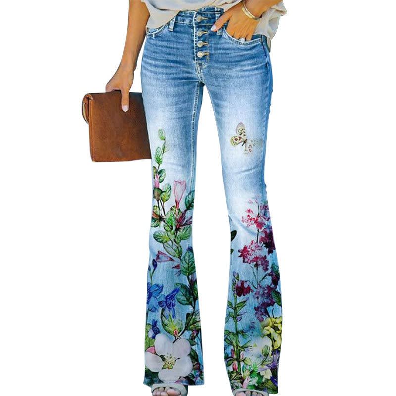 Women's Floral Print Flared Jeans | Clementine_4