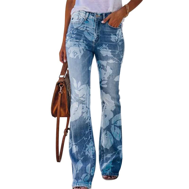 Women's Floral Print Flared Jeans | Clementine_5