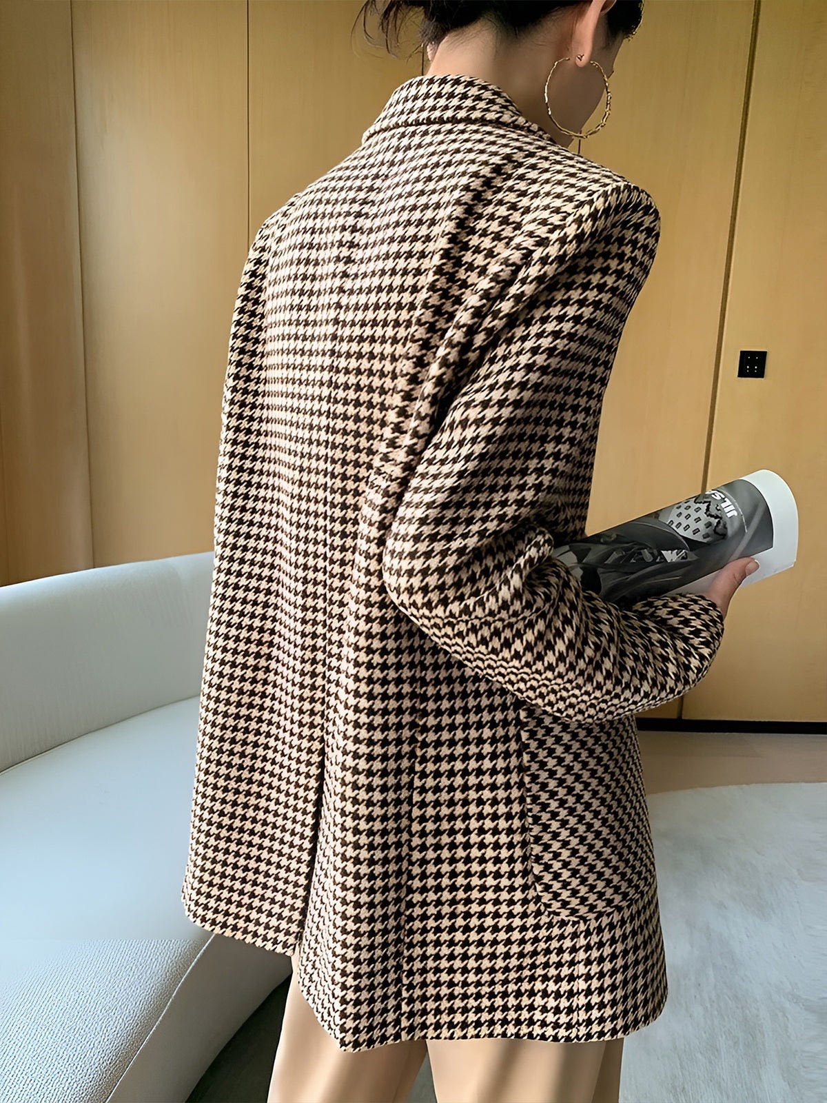 Women's Houndstooth Belted Blazer | Rhian_3