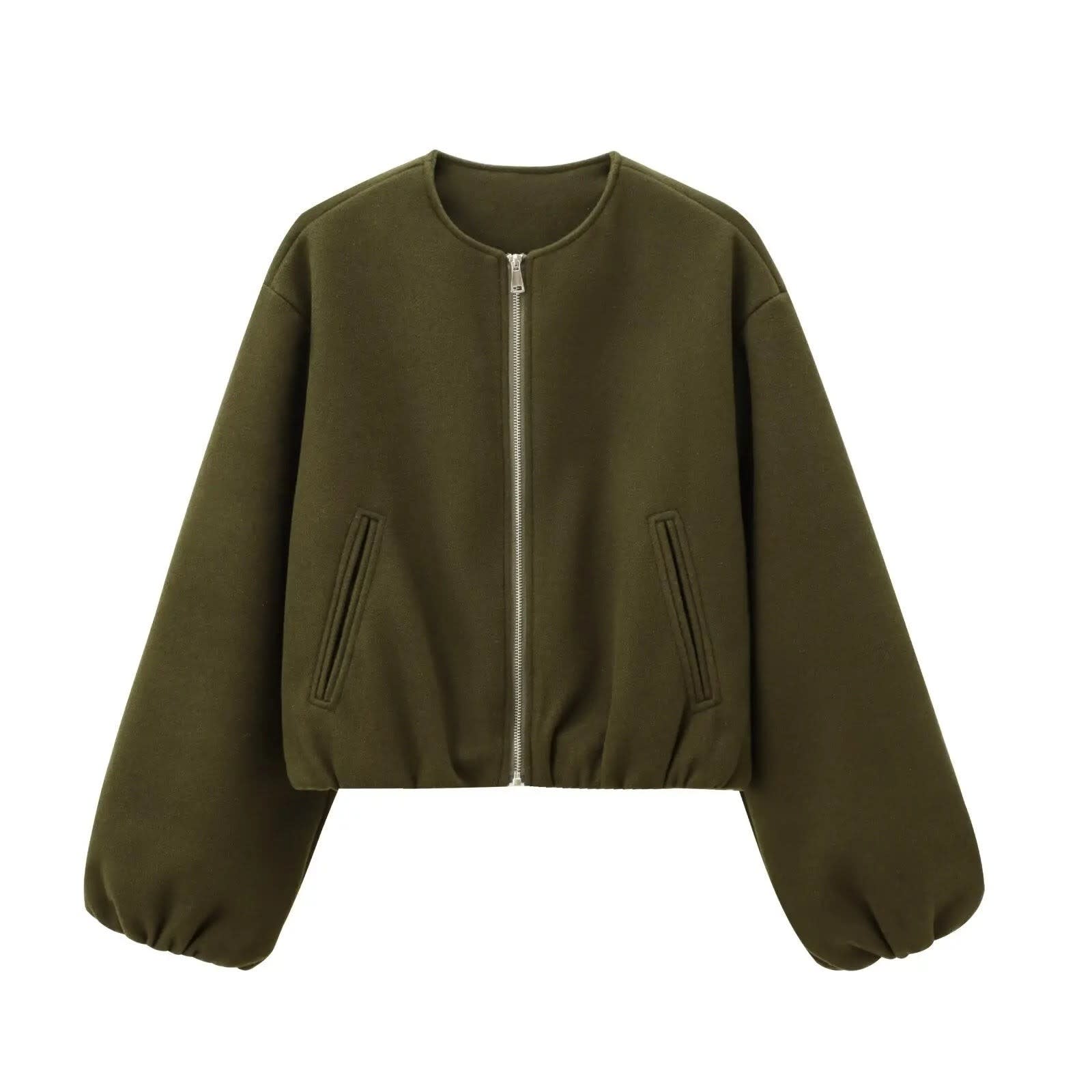 Women's Cropped Zip-Up Bomber Jacket | Lowri_10