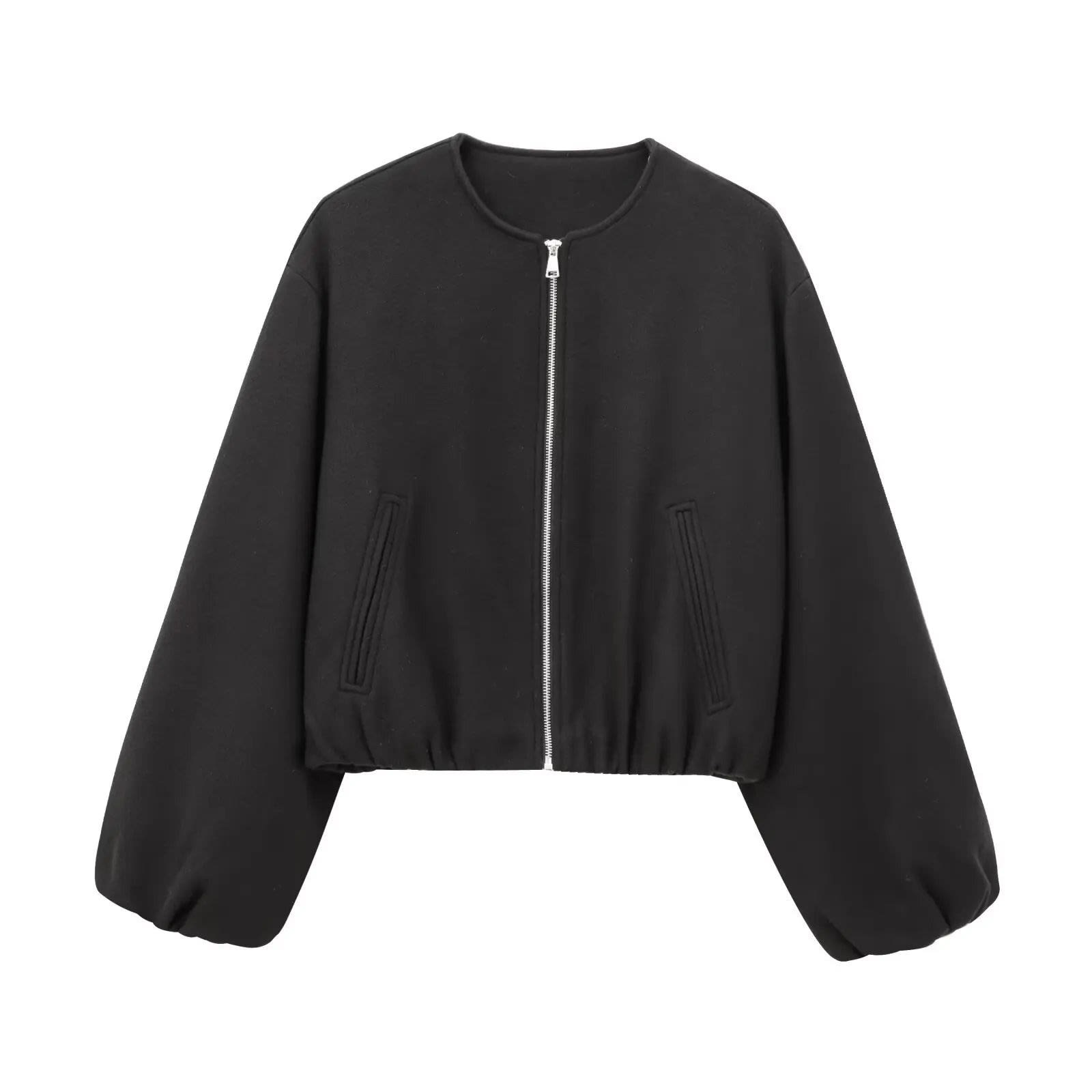Women's Cropped Zip-Up Bomber Jacket | Lowri_11