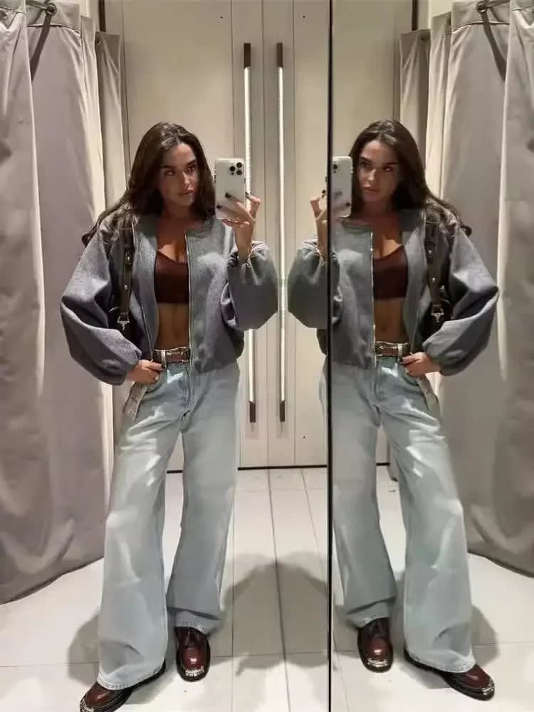 Women's Cropped Zip-Up Bomber Jacket | Lowri_5
