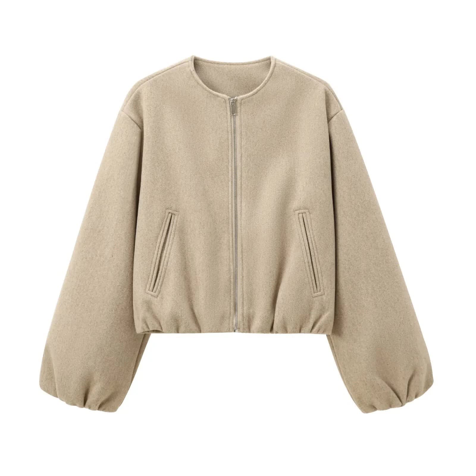 Women's Cropped Zip-Up Bomber Jacket | Lowri_7
