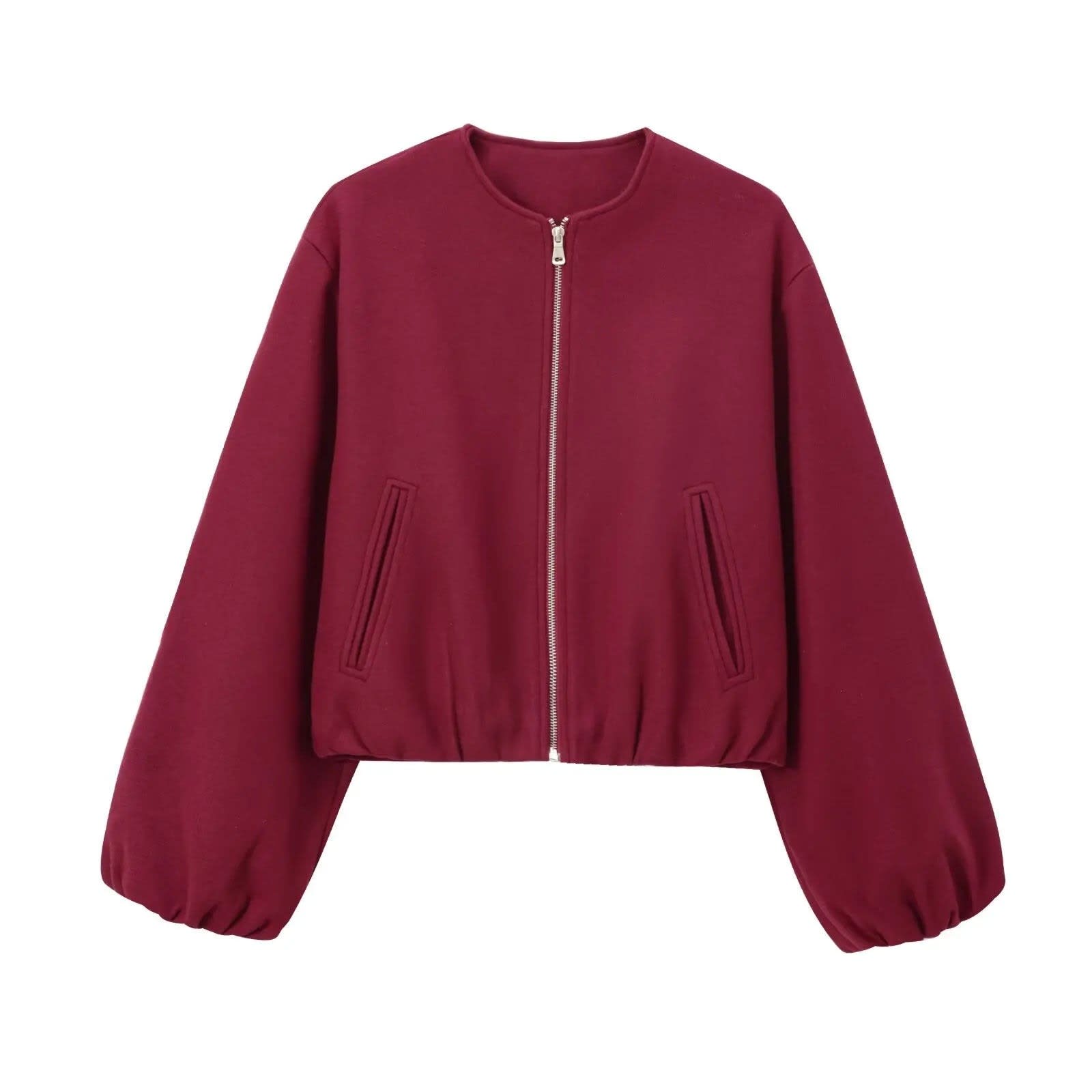 Women's Cropped Zip-Up Bomber Jacket | Lowri_8