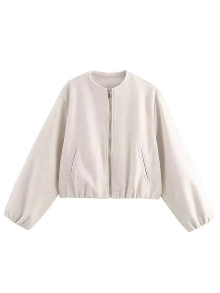 Women's Cropped Zip-Up Bomber Jacket | Lowri_9