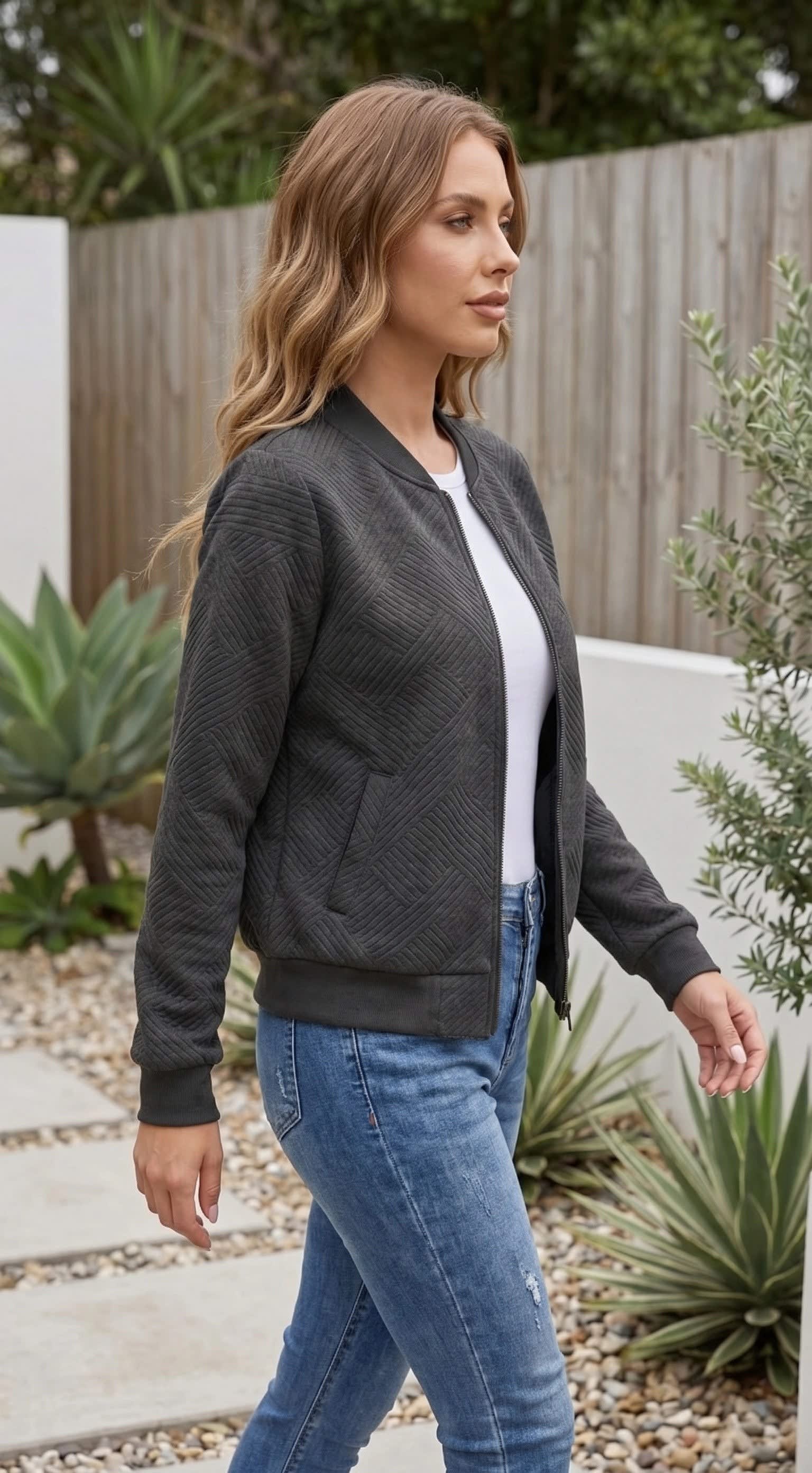 Women's Quilted Zip Bomber Jacket | Dilwen_12