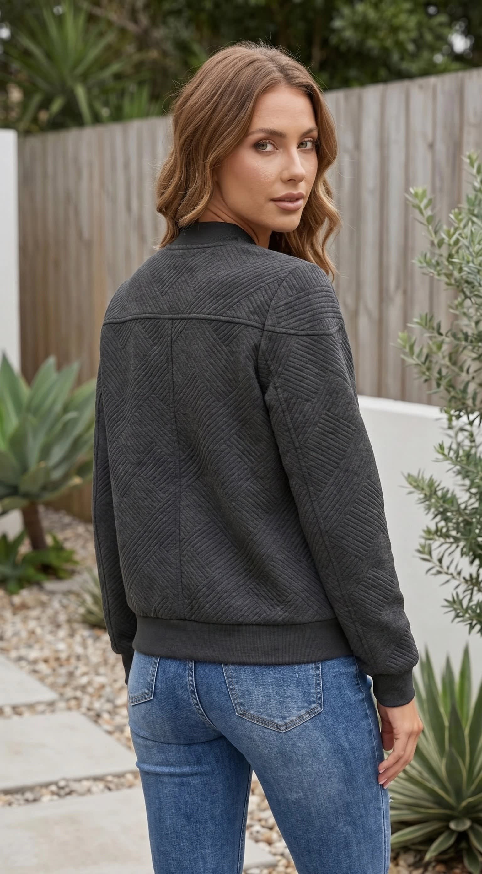 Women's Quilted Zip Bomber Jacket | Dilwen_13