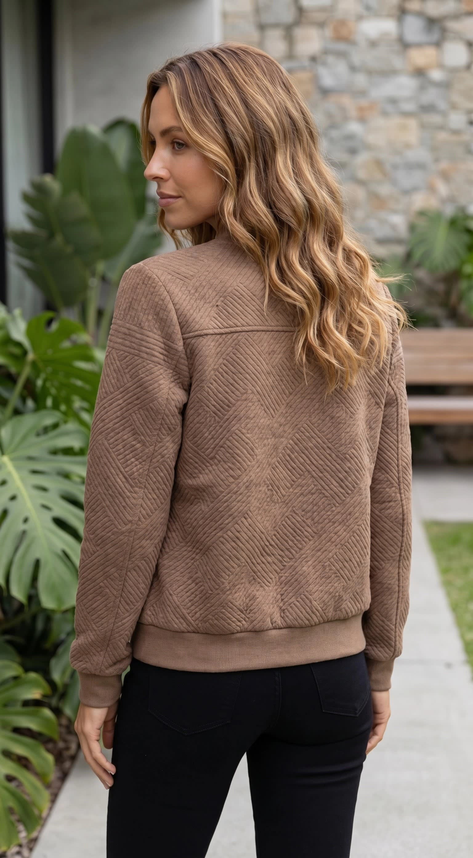 Women's Quilted Zip Bomber Jacket | Dilwen_7