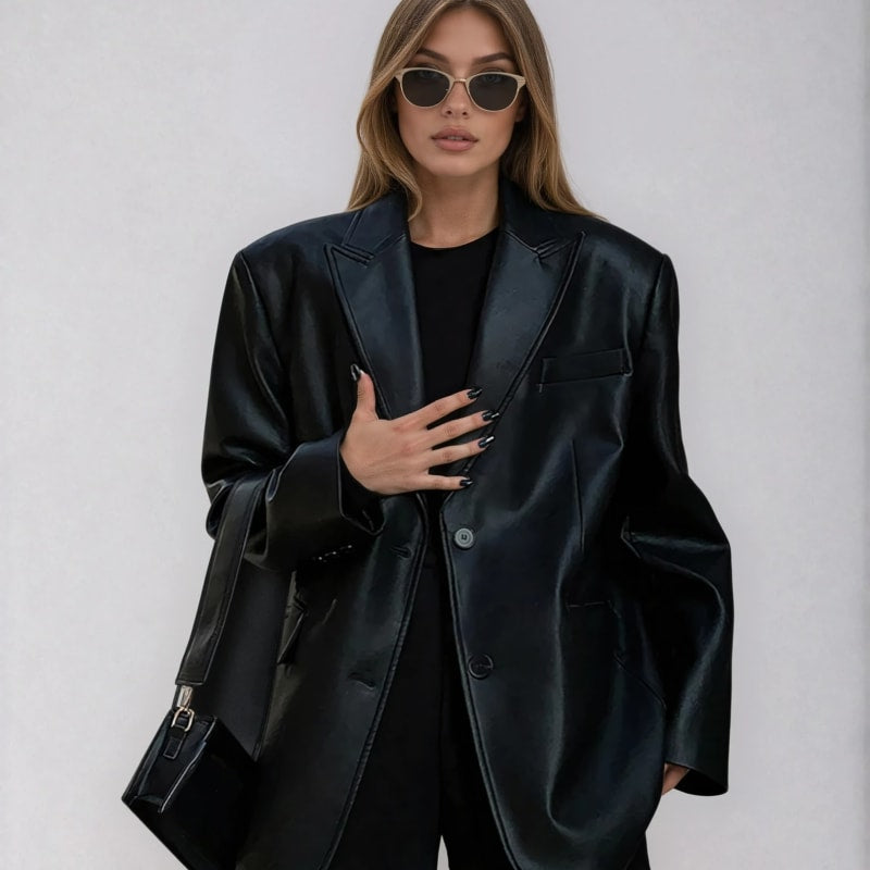 Women's Oversized Faux Leather Blazer | Mabli_1