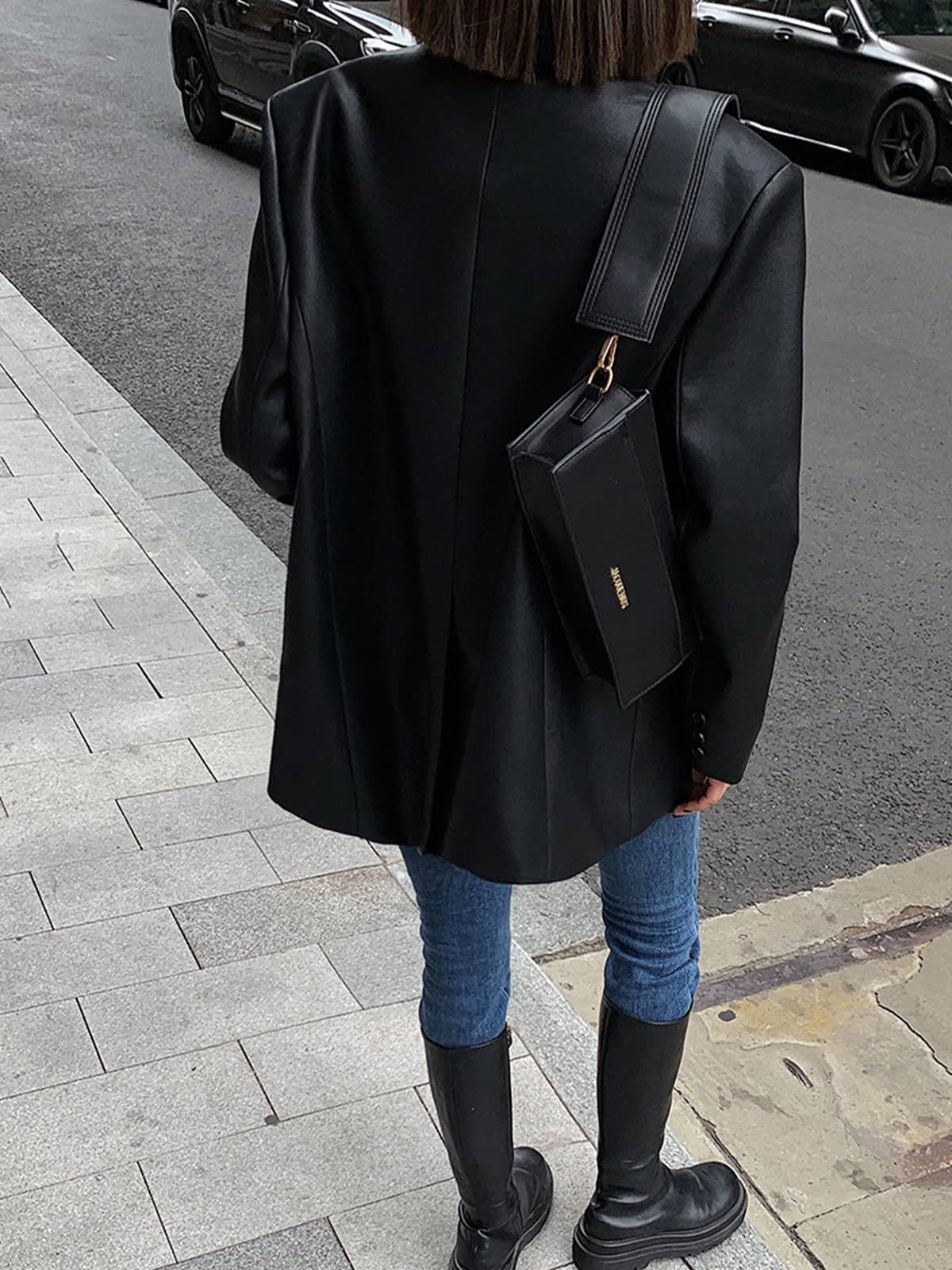 Women's Oversized Faux Leather Blazer | Mabli_2