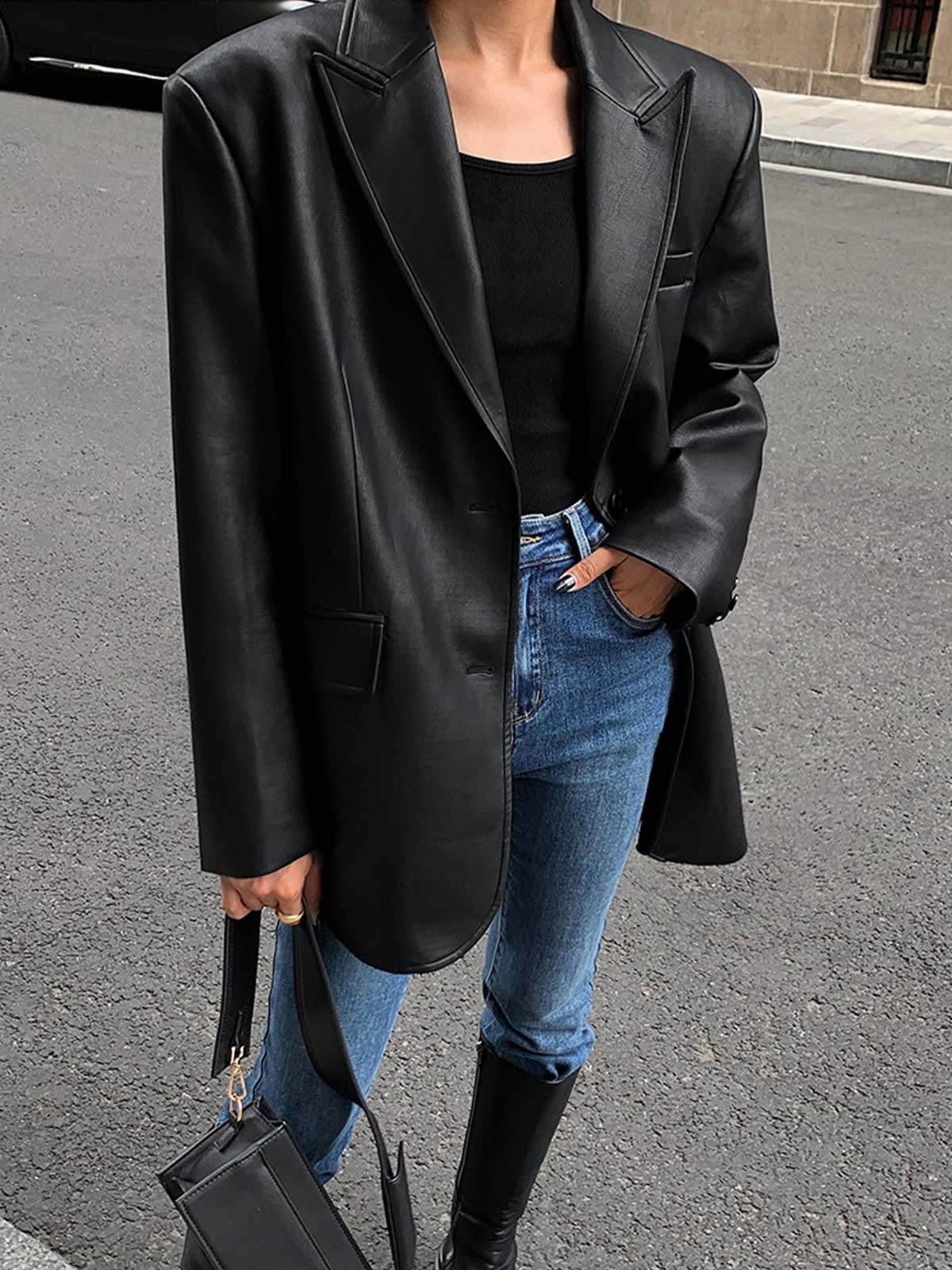 Women's Oversized Faux Leather Blazer | Mabli_3