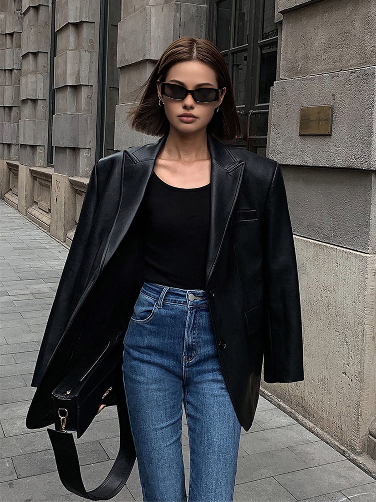 Women's Oversized Faux Leather Blazer | Mabli_4