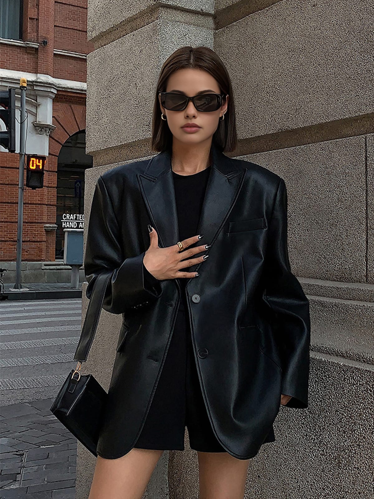 Women's Oversized Faux Leather Blazer | Mabli_5