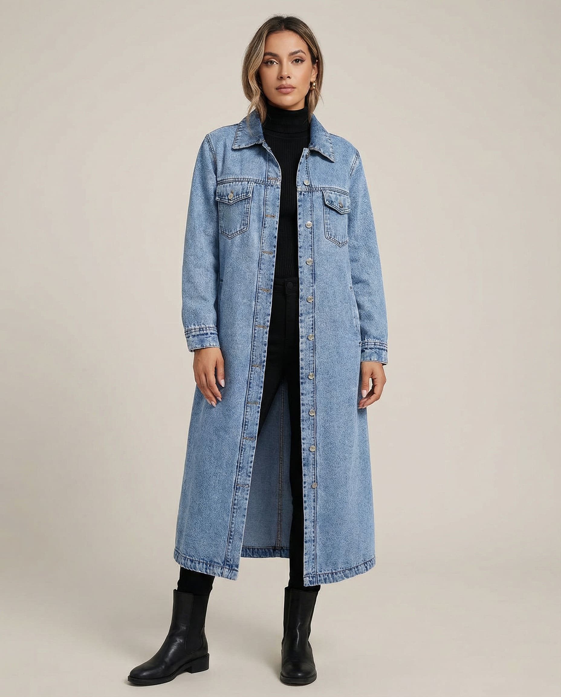 Women's Longline Denim Coat | Alys_3