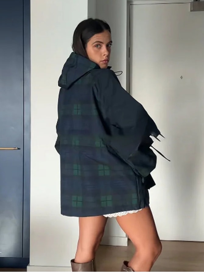 Women's Oversized Checked Hooded Jacket | Betrys_4