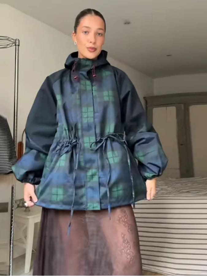 Women's Oversized Checked Hooded Jacket | Betrys_6