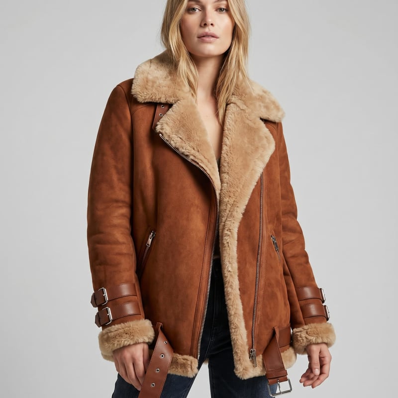 Women's Faux Shearling Aviator Jacket | Iola_1