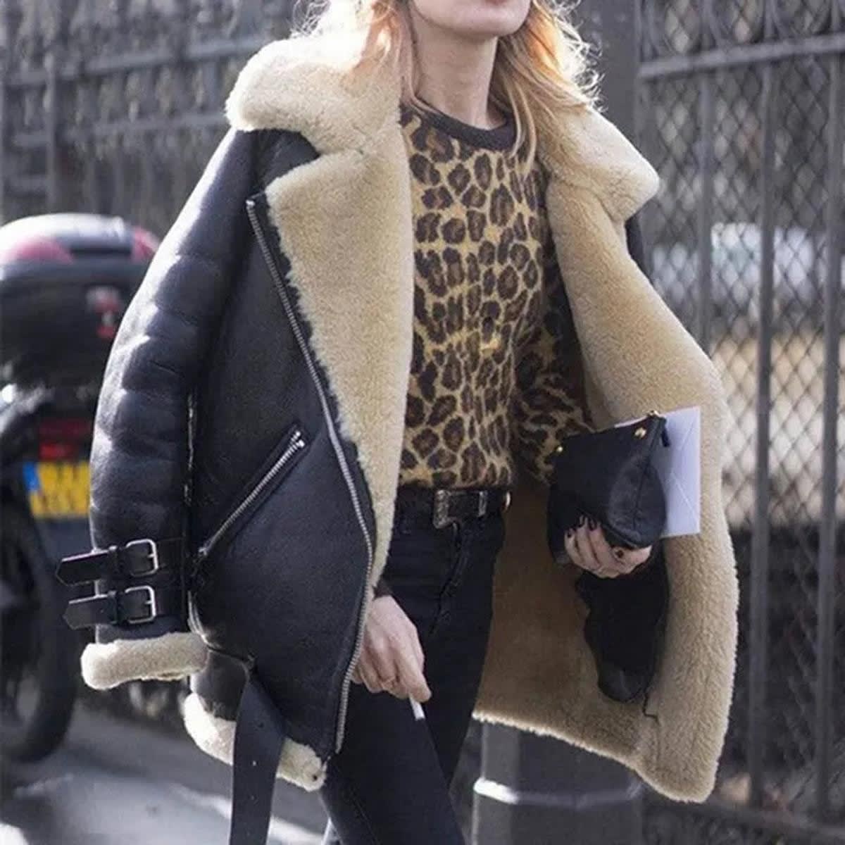Women's Faux Shearling Aviator Jacket | Iola_7