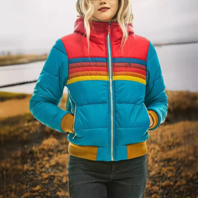 Women's Retro Striped Puffer Jacket | Fern_1