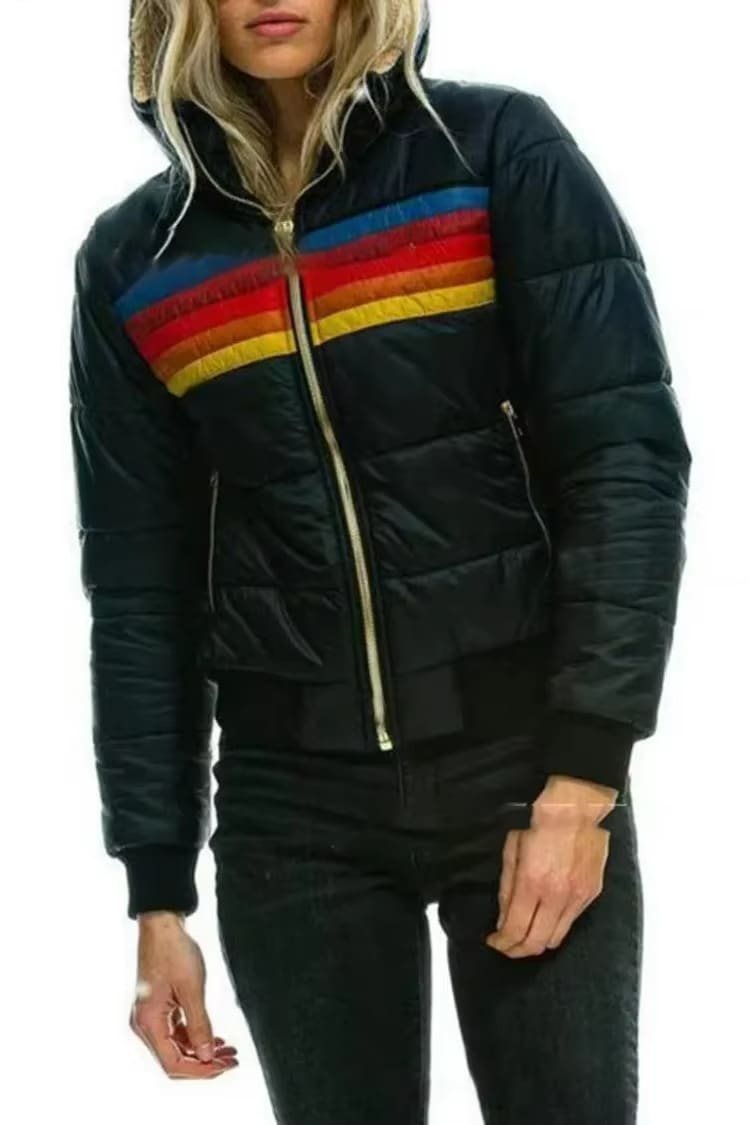Women's Retro Striped Puffer Jacket | Fern_2