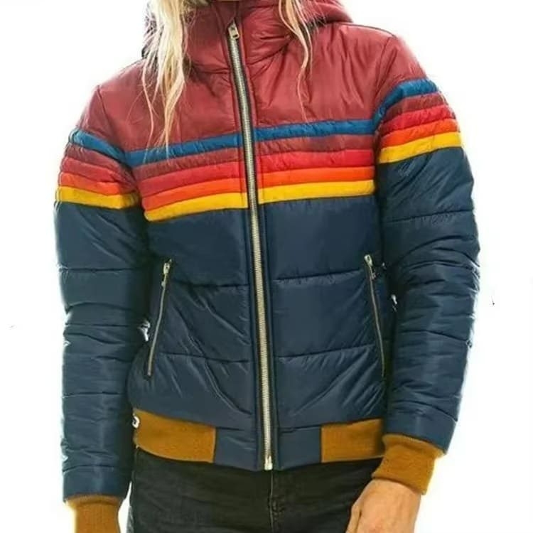 Women's Retro Striped Puffer Jacket | Fern_8