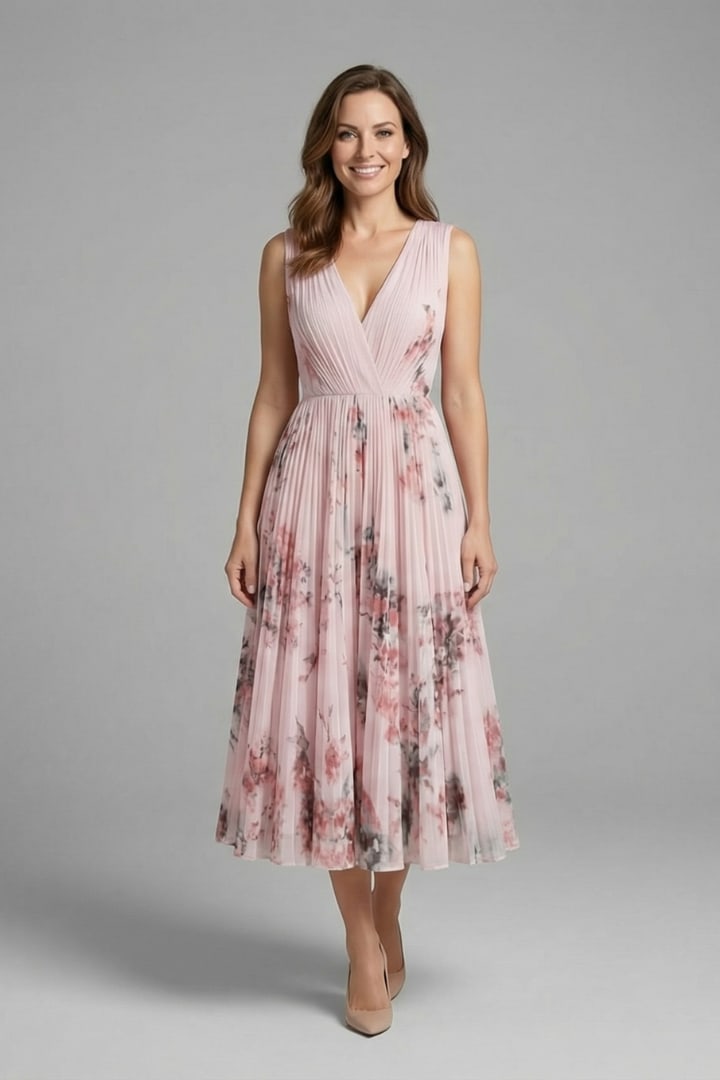 Women's Floral Pleated Midi Dress | Rebecca Pierce_2