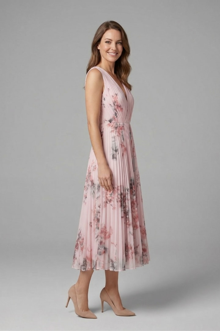 Women's Floral Pleated Midi Dress | Rebecca Pierce_4