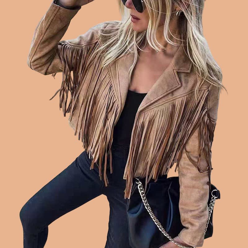 Women's Faux Suede Fringe Jacket | Tesni_2