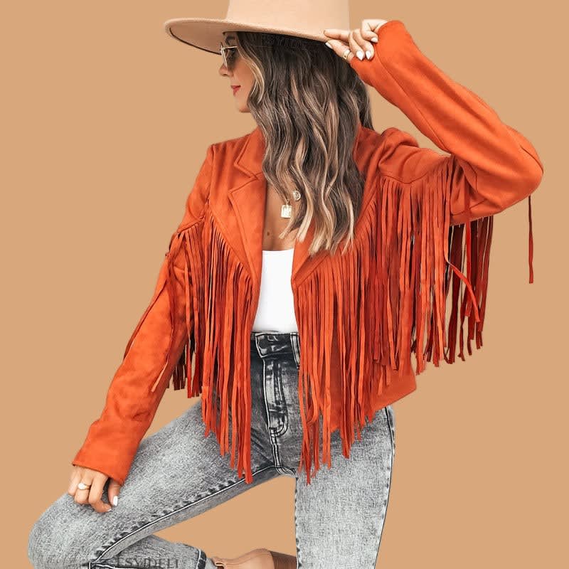 Women's Faux Suede Fringe Jacket | Tesni_3