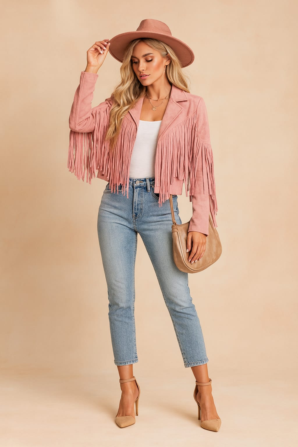 Women's Faux Suede Fringe Jacket | Tesni_4