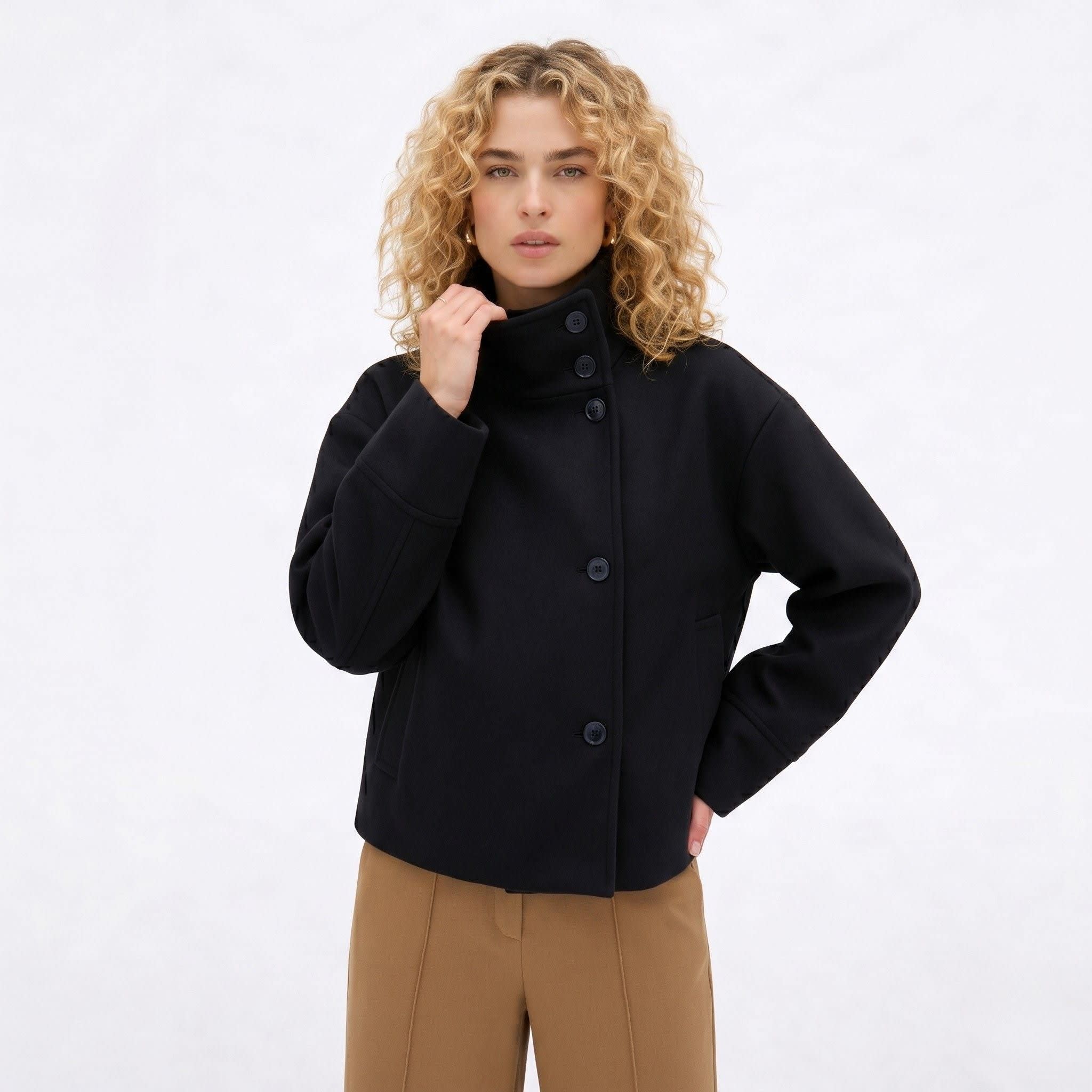 Women's Cropped Funnel Neck Jacket | Sidony_2