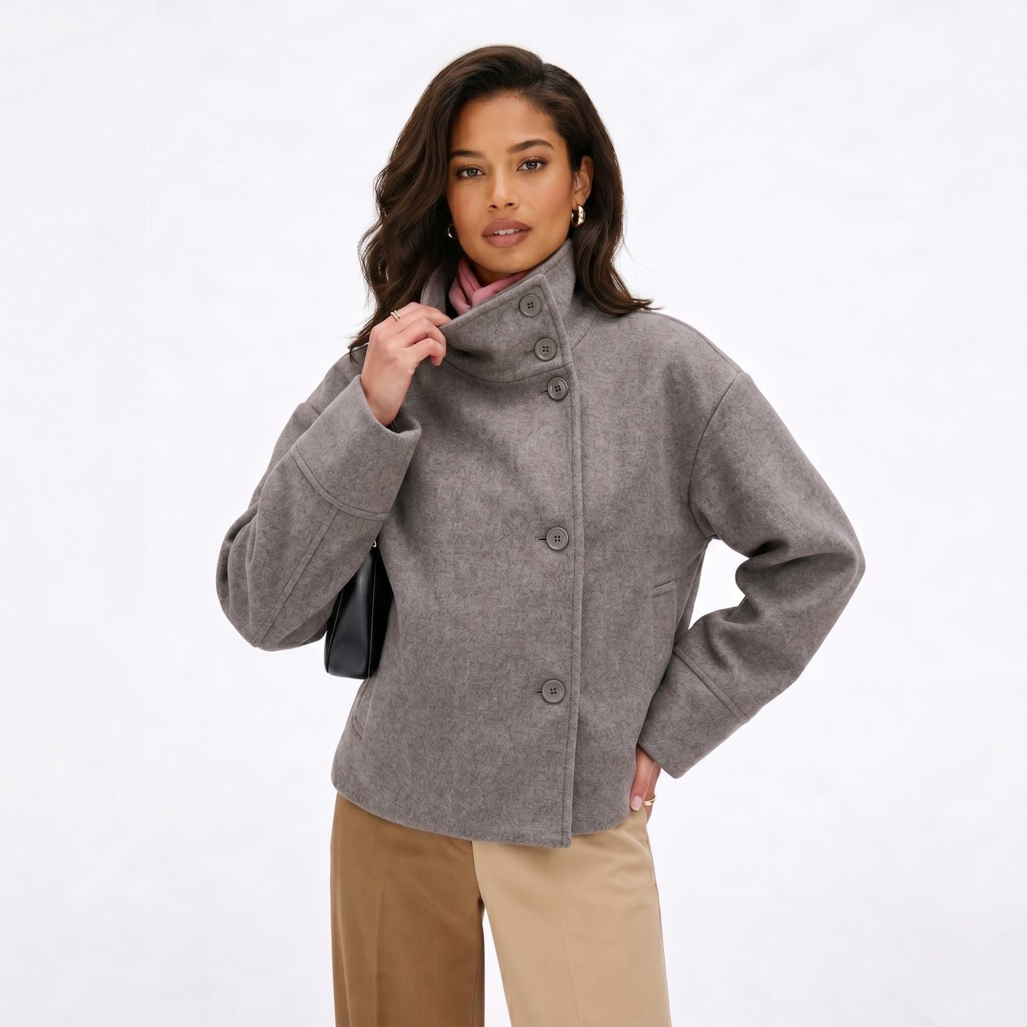 Women's Cropped Funnel Neck Jacket | Sidony_3