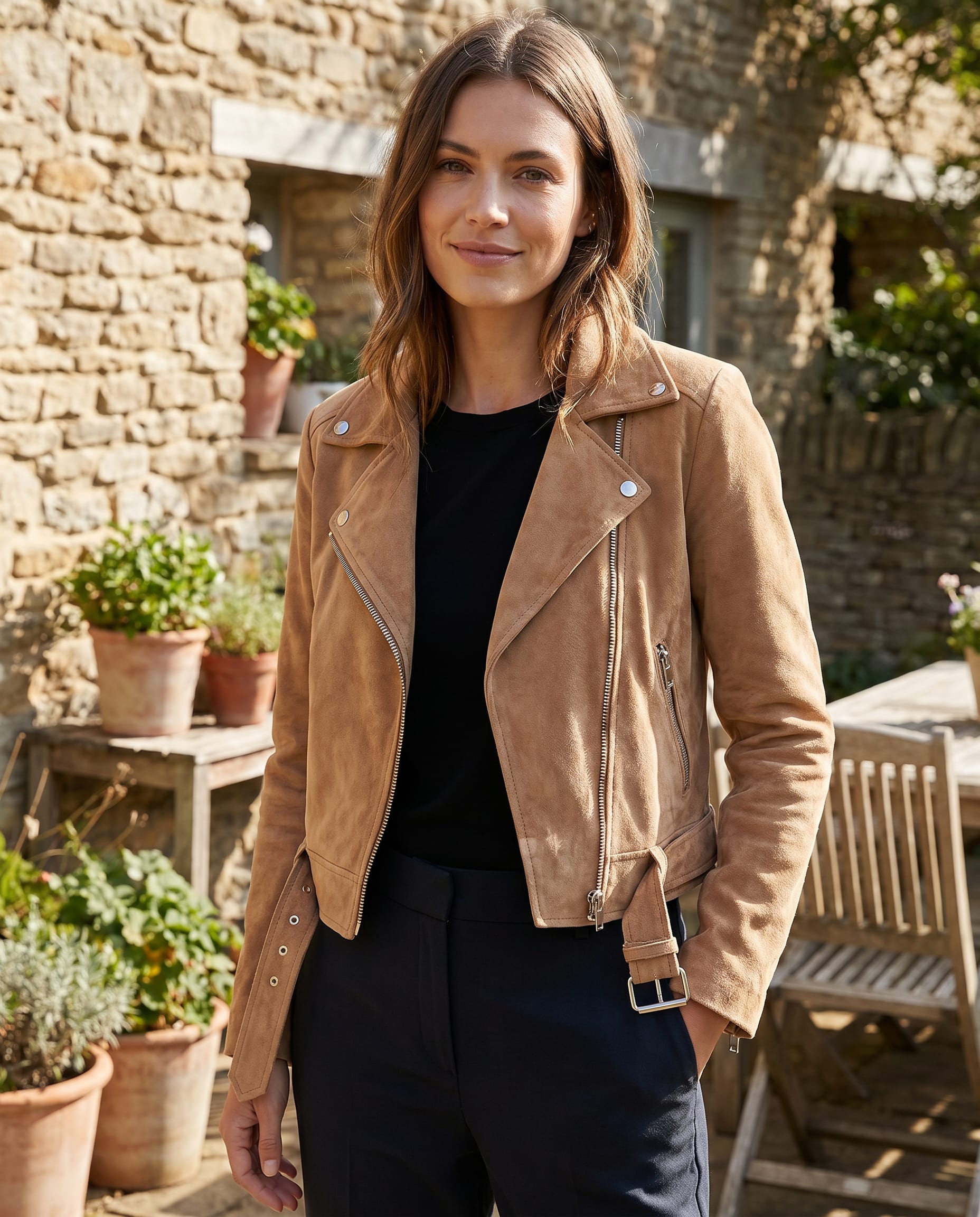 Women's Faux Suede Biker Jacket | Haf_3