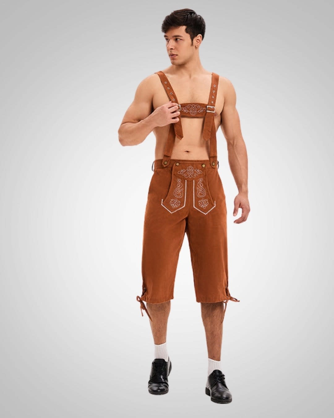 Men's Embroidered Lederhosen Shorts with Braces | Abel_2