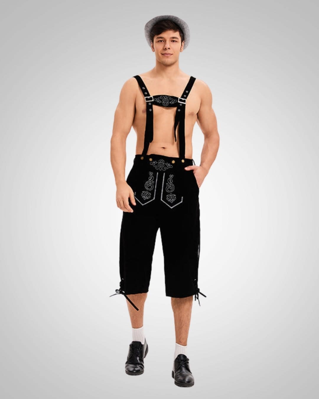 Men's Embroidered Lederhosen Shorts with Braces | Abel_3