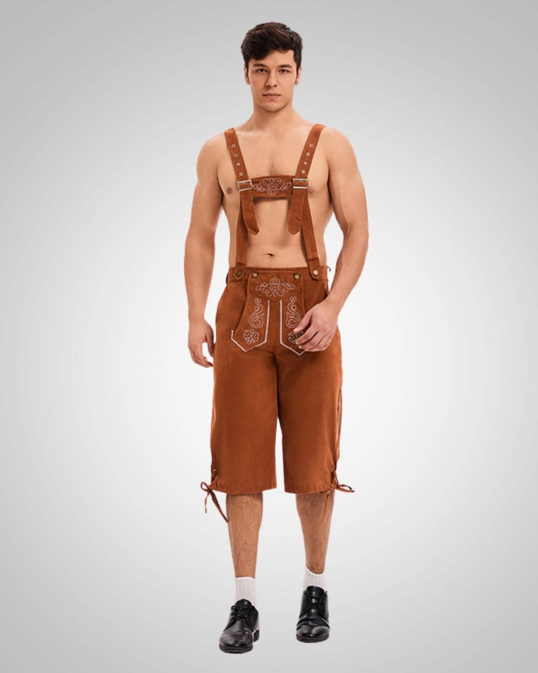 Men's Embroidered Lederhosen Shorts with Braces | Abel_5