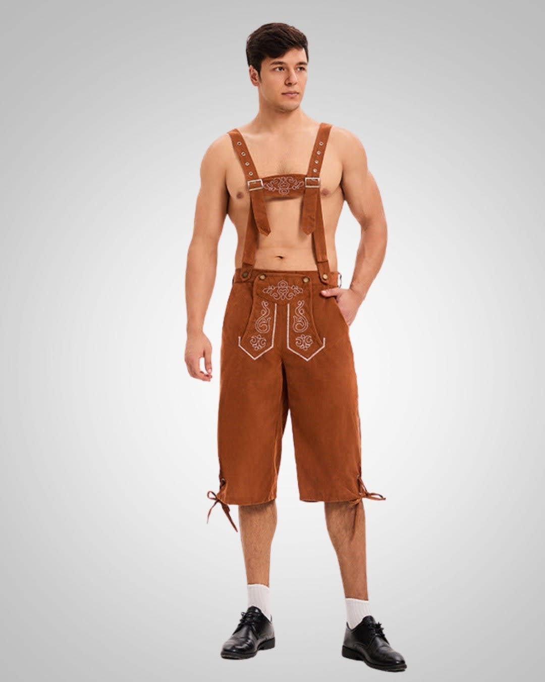 Men's Embroidered Lederhosen Shorts with Braces | Abel_6