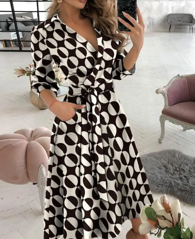 Women's Belted Wrap Midi Polka Dot Dress | Josephine_11
