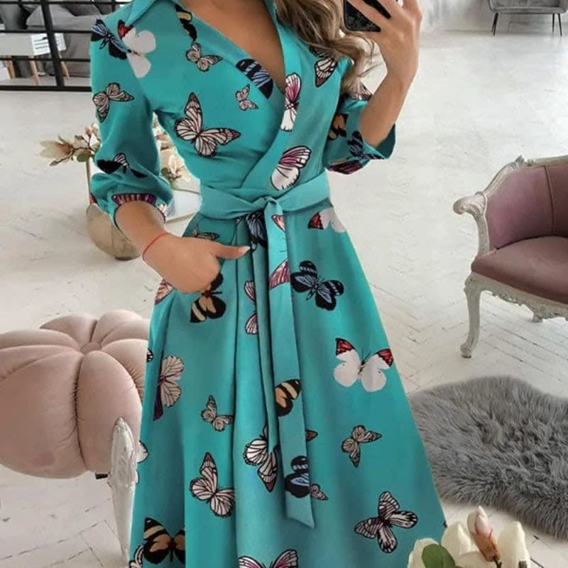 Women's Belted Wrap Midi Polka Dot Dress | Josephine_1