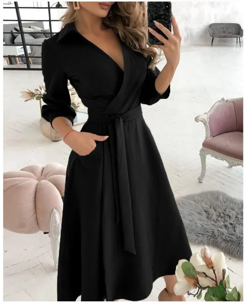 Women's Belted Wrap Midi Polka Dot Dress | Josephine_2