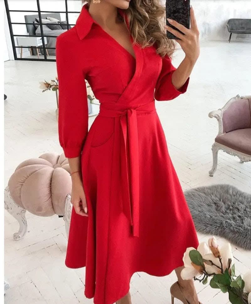 Women's Belted Wrap Midi Polka Dot Dress | Josephine_3
