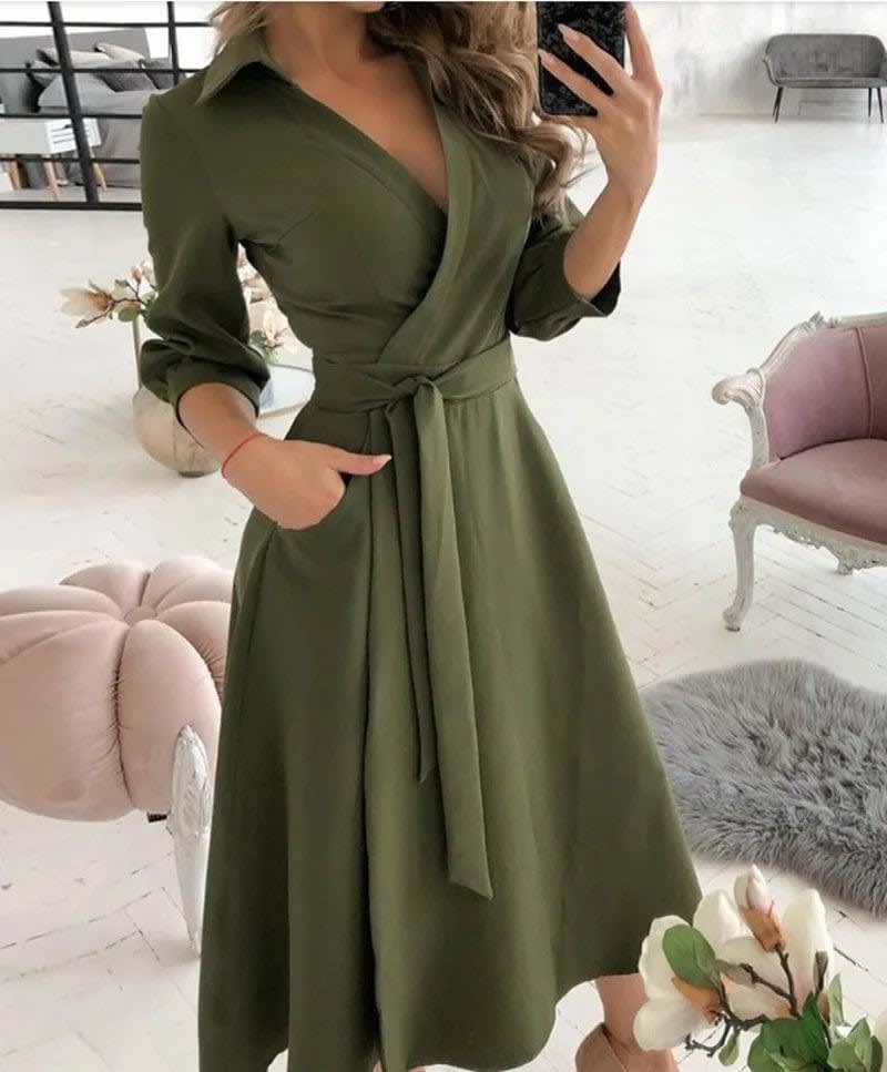 Women's Belted Wrap Midi Polka Dot Dress | Josephine_4