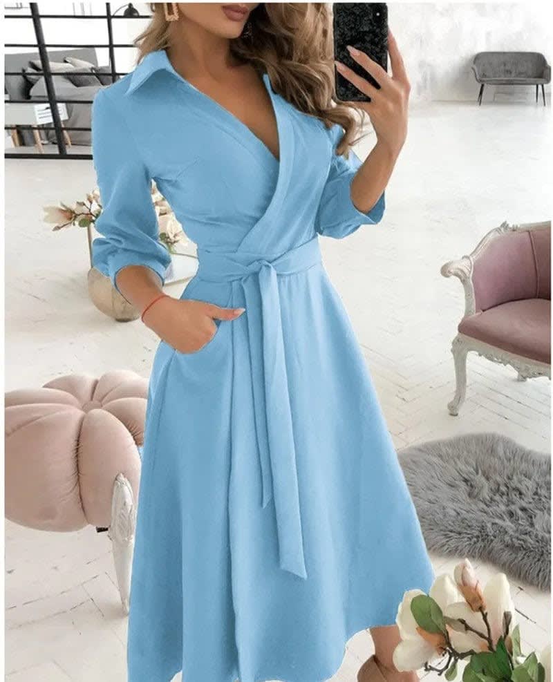 Women's Belted Wrap Midi Polka Dot Dress | Josephine_5