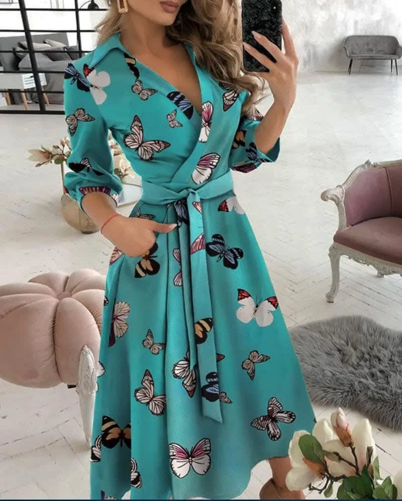 Women's Belted Wrap Midi Polka Dot Dress | Josephine_9