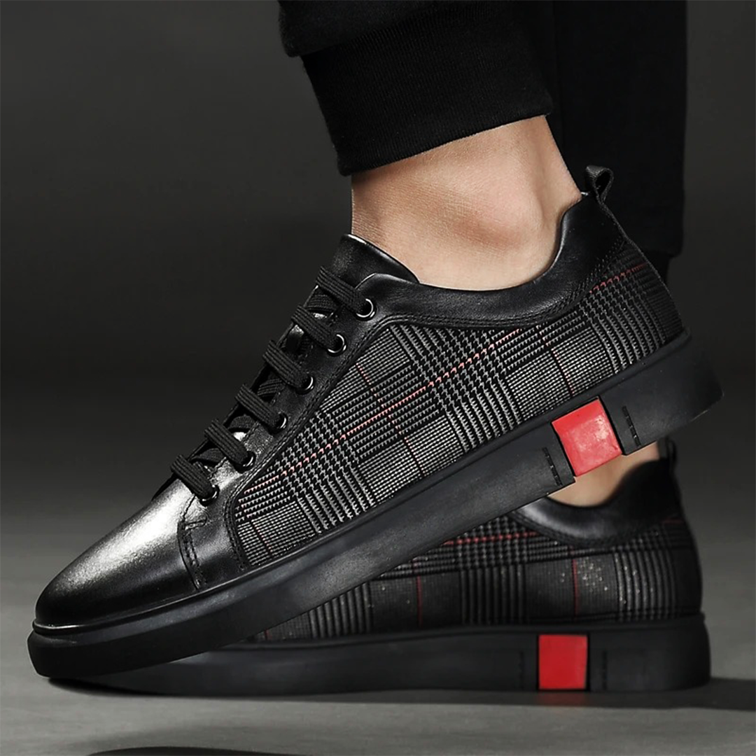 Men’s Genuine Leather Plaid Sneakers | Marchello