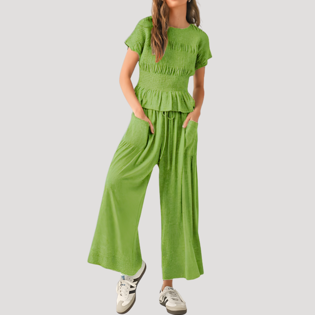Women's Smocked Wide Leg Trouser Set | Isla
